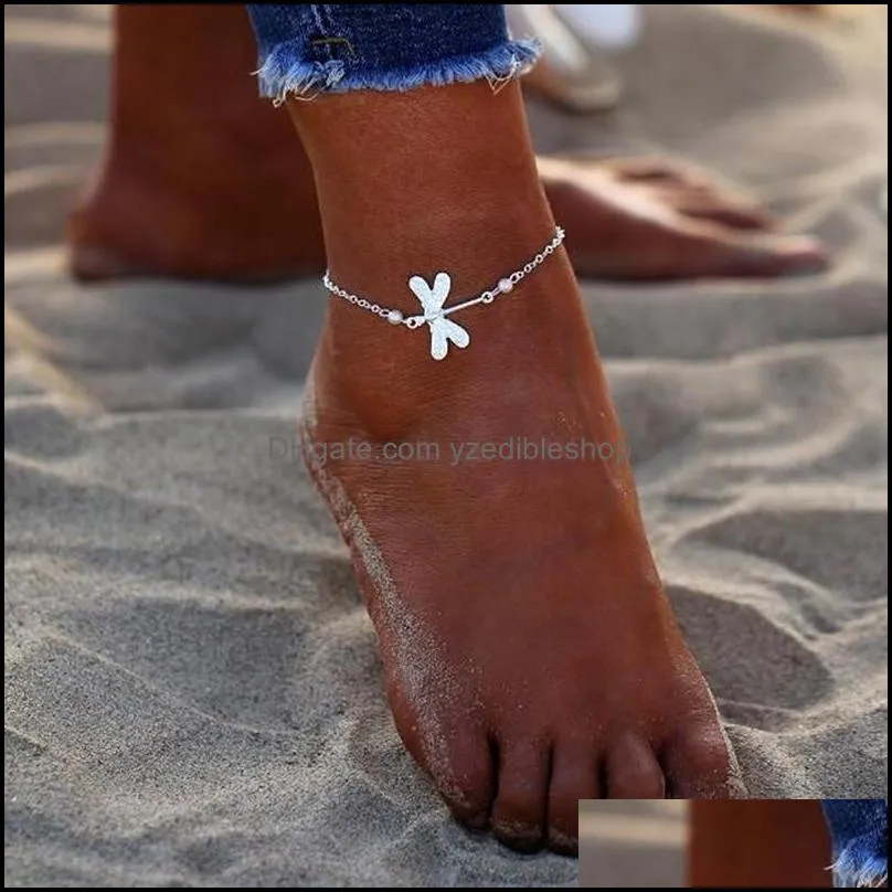  arrival dragonfly crystal anklets barefoot sandals ankle bracelet silver beach lady foot jewelry on the leg jewelry