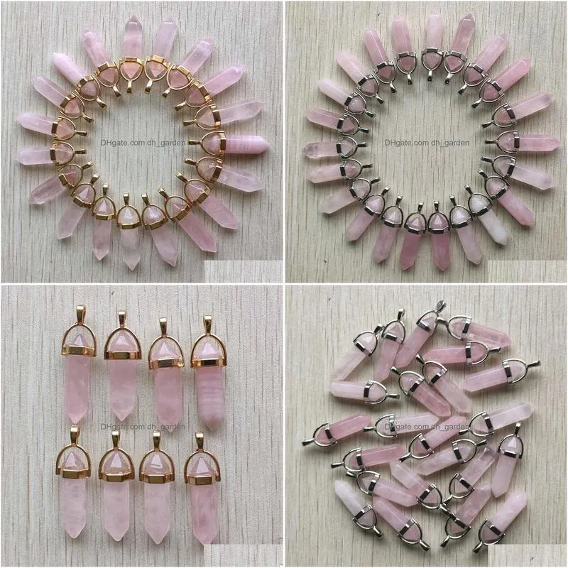 natural stone rose quartz bullet shape charms point chakra pendants for jewelry making wholesale handmade craft