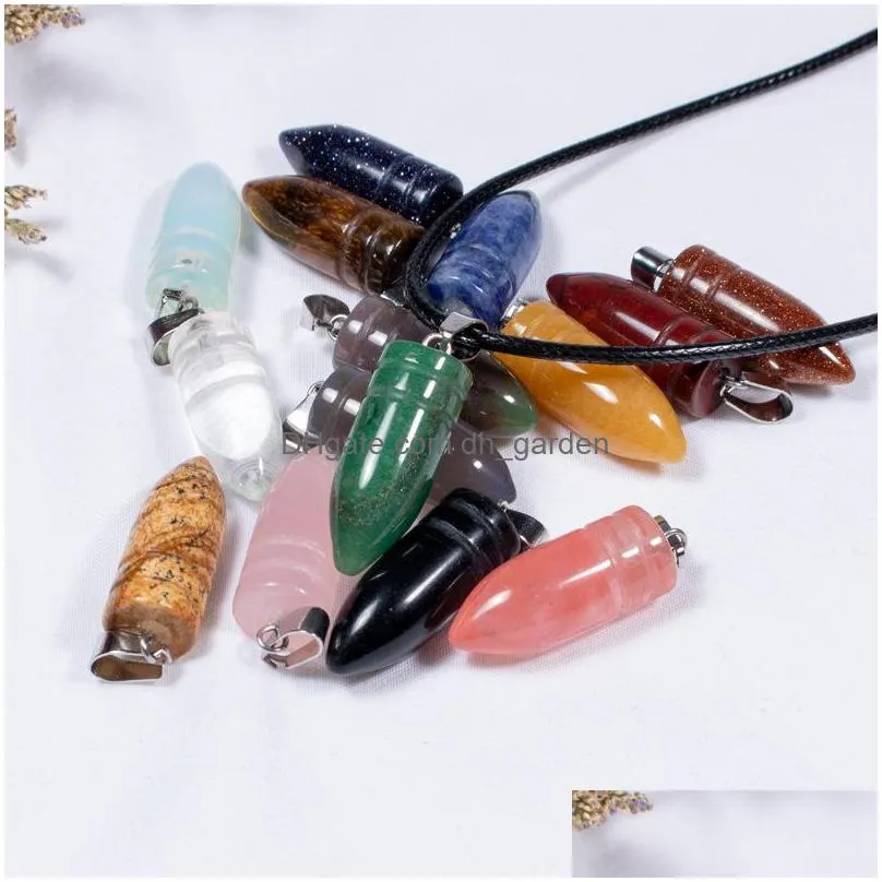 pendulum natural crystal rose quartz tigers eye stone charms bullet shape pendant for diy earrings necklace jewelry making 10x25mm