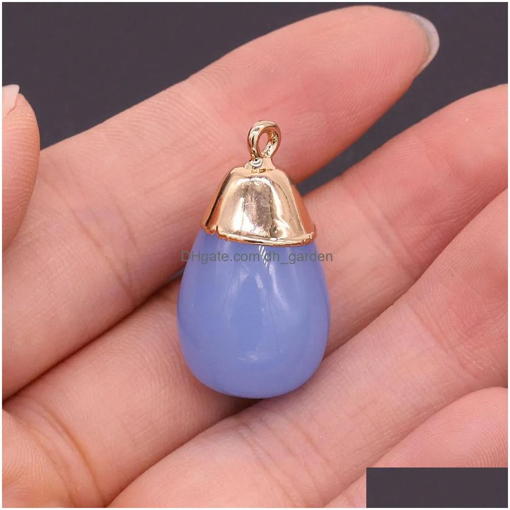 elegant natural stone charms waterdrop pendant rose quartz healing reiki crystal diy necklace earrings women fashion jewelry finding