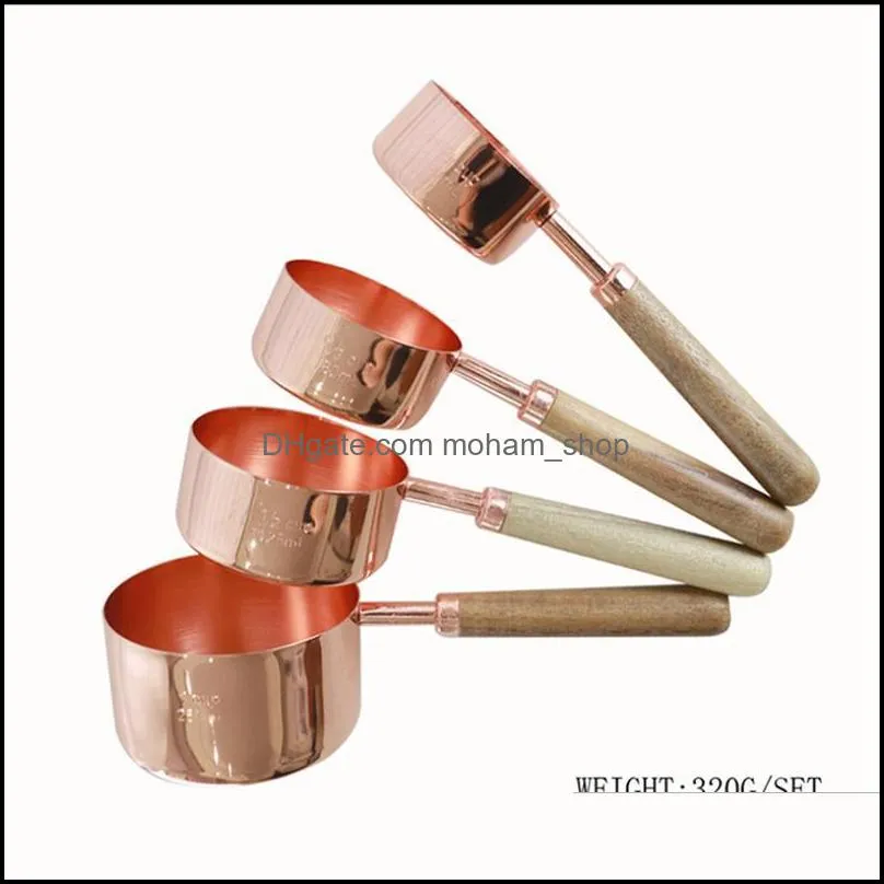 8pcs measuring cups spoons set wood handle stainless steel 1x stainless steel rollshaped croissant knife round knife