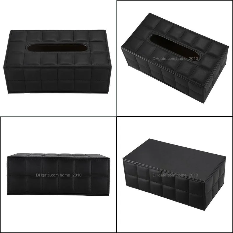 durable home car rectangle pu leather box paper holder case cover napkin black