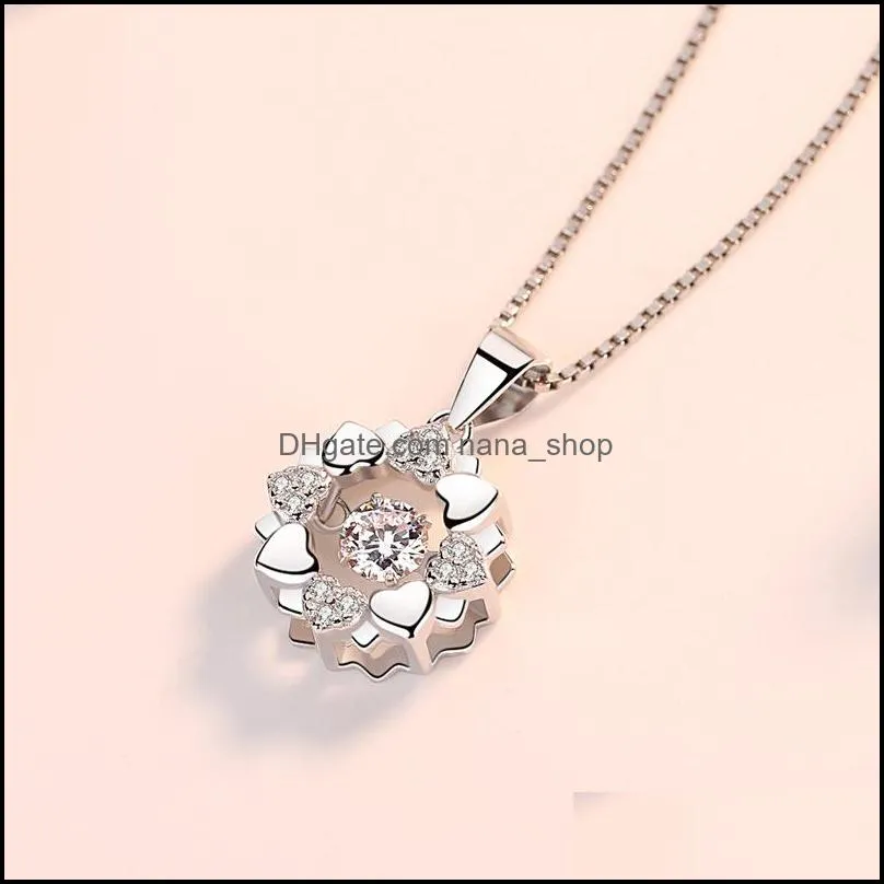 925 sterling silver woman fashion jewelry high quality retro simple crystal zircon flower rotating necklace pendant 1200