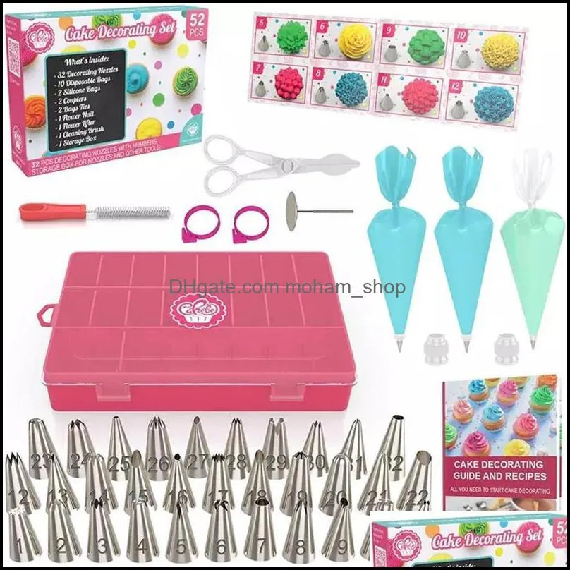baking pastry tools 52 pcs/set bags add32 nozzle set bag tips kitchen diy icing piping cream cookie tool cake decorating