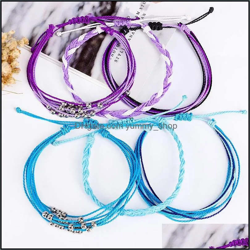 fashion multilayer wax rope bracelet set bohemia jewelry small bead charm bracelets bangles for girl women jewelry