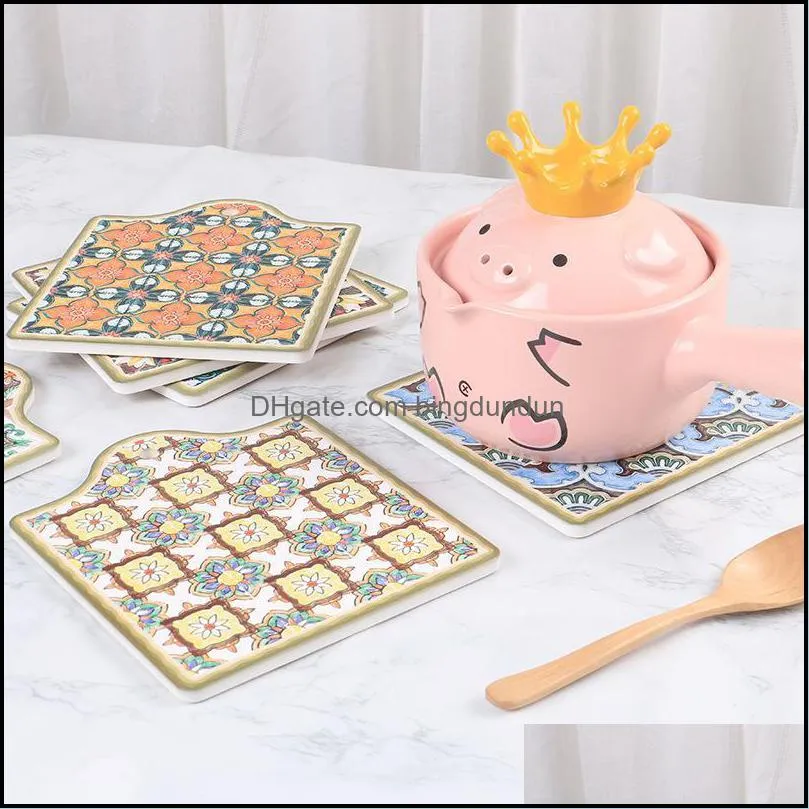 modern household heat insulation pot pad square simple fashion tile series ceramic non slip placemats bowl