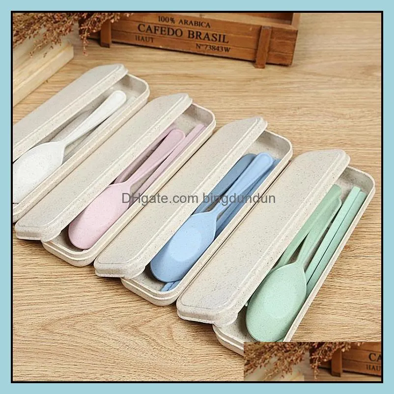 exquisite health environmental wheat platycodon straw cutlery set portable camping tableware spoon fork chopsticks camp kitchen