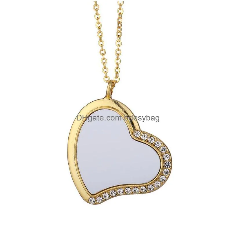hot diy sublimation blank gold necklace designer jewelry mens necklace woman party photo frame silver cross wing heart rhinestone pendant necklaces for lovers