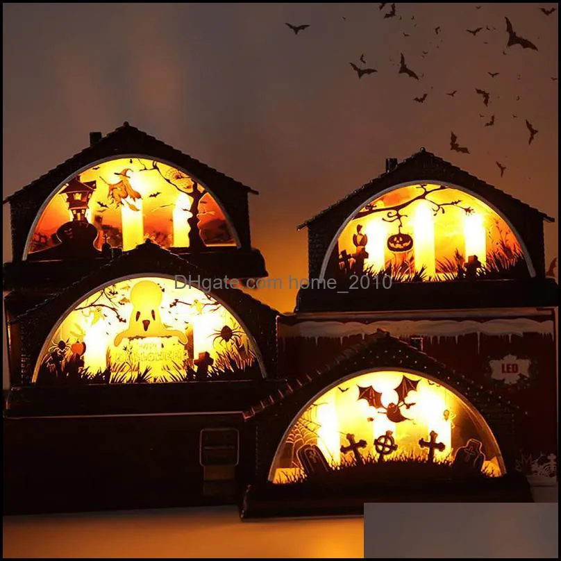 halloween simulation retro glowing house led lights atmosphere layout props glow supplies garden decor candle light