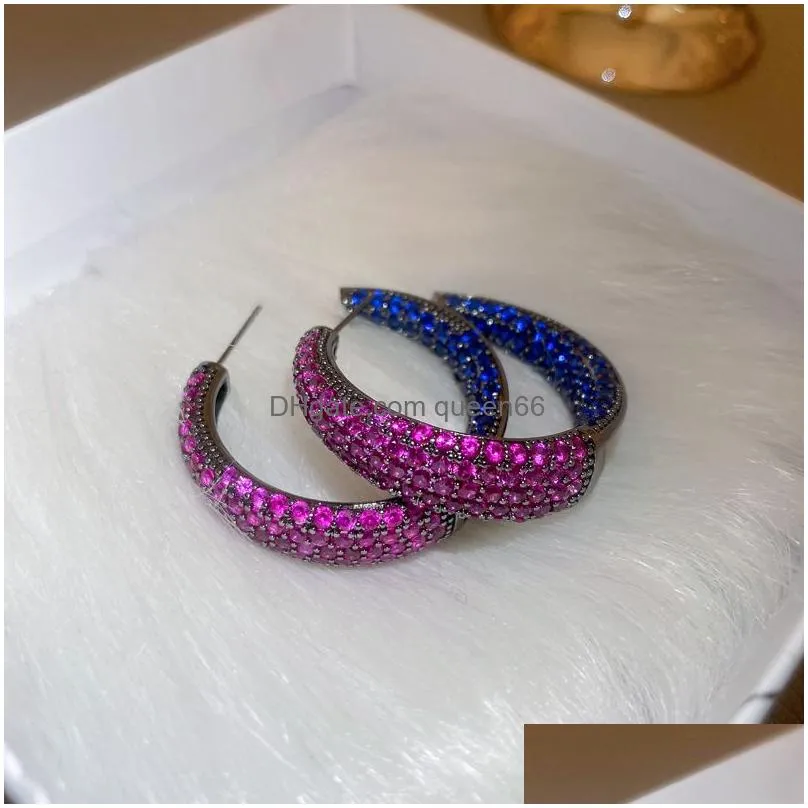 fashion jewelry s925 silver needle stud earrings for women cshaped ear ring contrast color zircon earrings