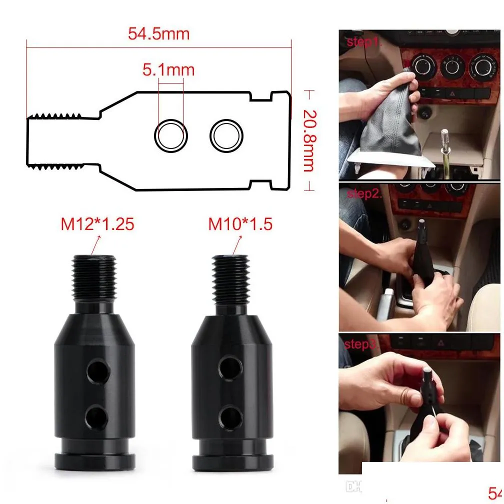 universal car manual gear shift knob adapter for m10x1.5/m12x1.25 thread aluminum alloy sba01
