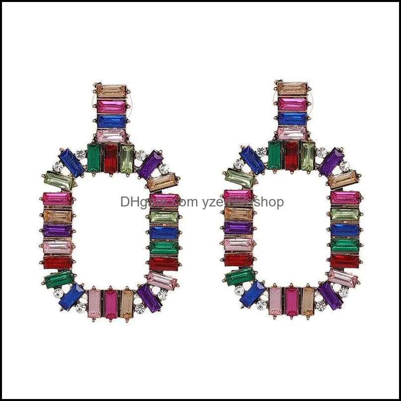 colorful crystal square dangle earrings 2019 arrival fashion jewelry ethnic big rhinestone geometry earrings for lady women