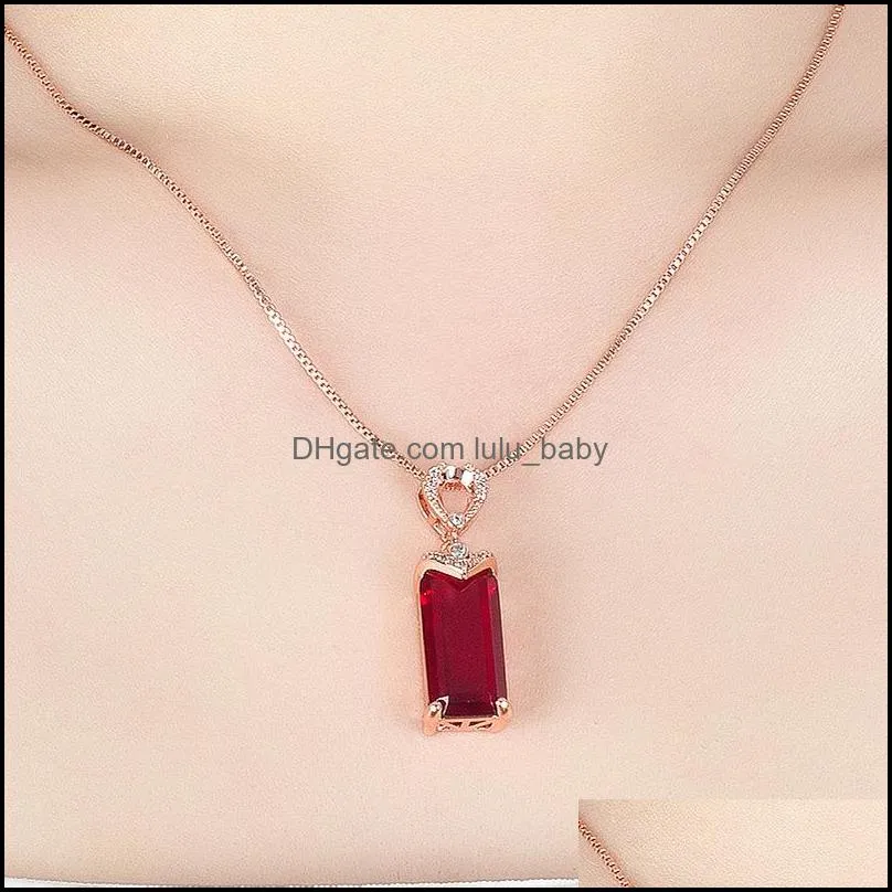 fashion atmosphere big ruby pendant trend big naked stone rectangular swiss red zircon crystal pendant clavicle chain necklace