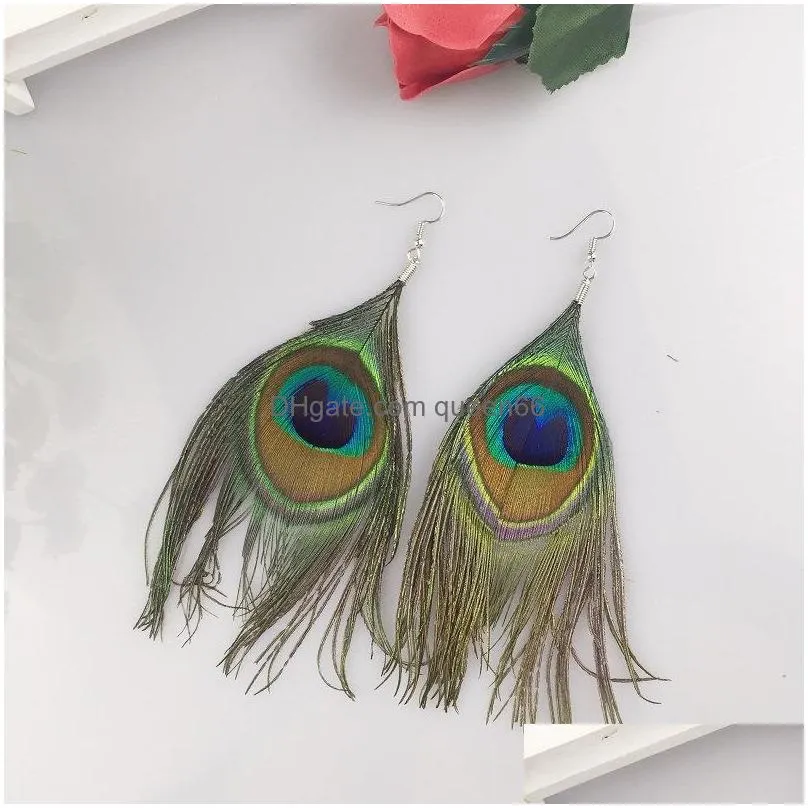 fashion jewelry retro dangle earrings for women tassels peacock feather earrings