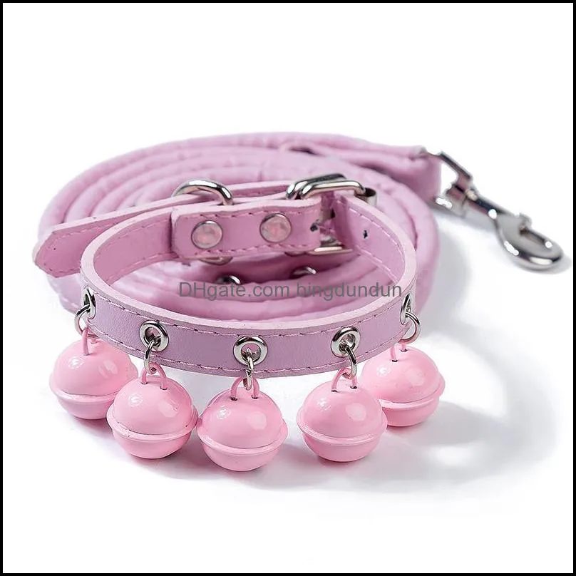 new cute solid color bell collar cat jewelry teddy pet bell collars leash set