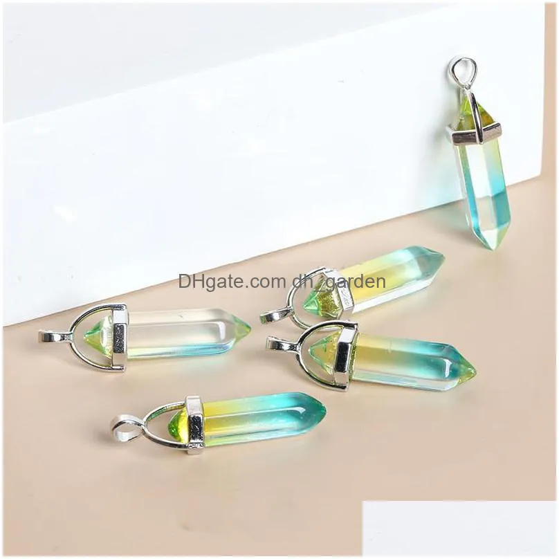 colorful glass charms hexagon pendants for jewelry making diy necklace earring gifts