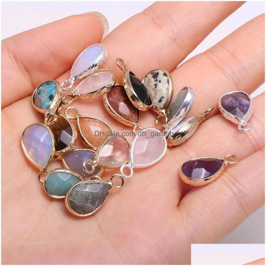natural stone charms waterdrop pendant rose quartz healing reiki crystal diy necklace earrings women fashion jewelry finding 10x14mm