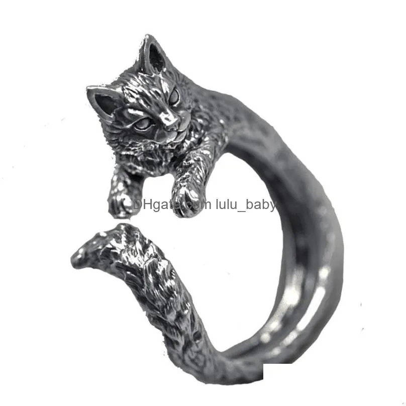 fashion jewelry cat ring vintage black sliver opening adjustable cat ring