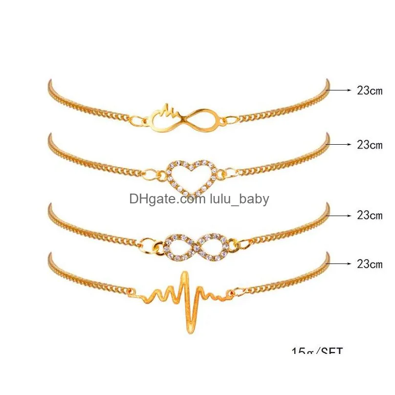 fashion jewelry heart heartbeat bracelet eight letter bracelets charms multilayer bracelet 4pcs/set