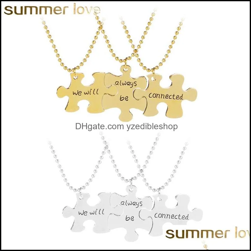 3pcs/set necklace geometry puzzle pendant english letters we will always be connected necklace friendship pendant necklace jewelry