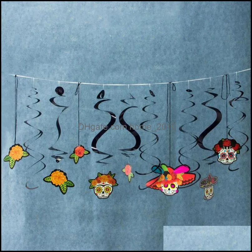 mexico day of the dead hanging swirl ceiling pendant and fack mask set spiral streamers whirls