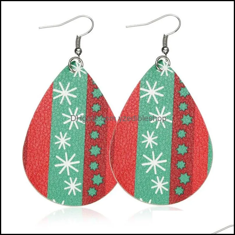 christmas gift leather earrings for woman gril snowflake christmas tree drop dangle earrings waterdrop ethnic style earring birthday
