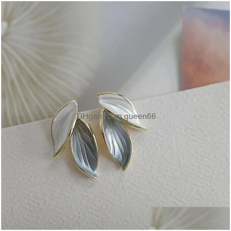 fashion jewelry s925 silver post earrings simple leaves stud earrings