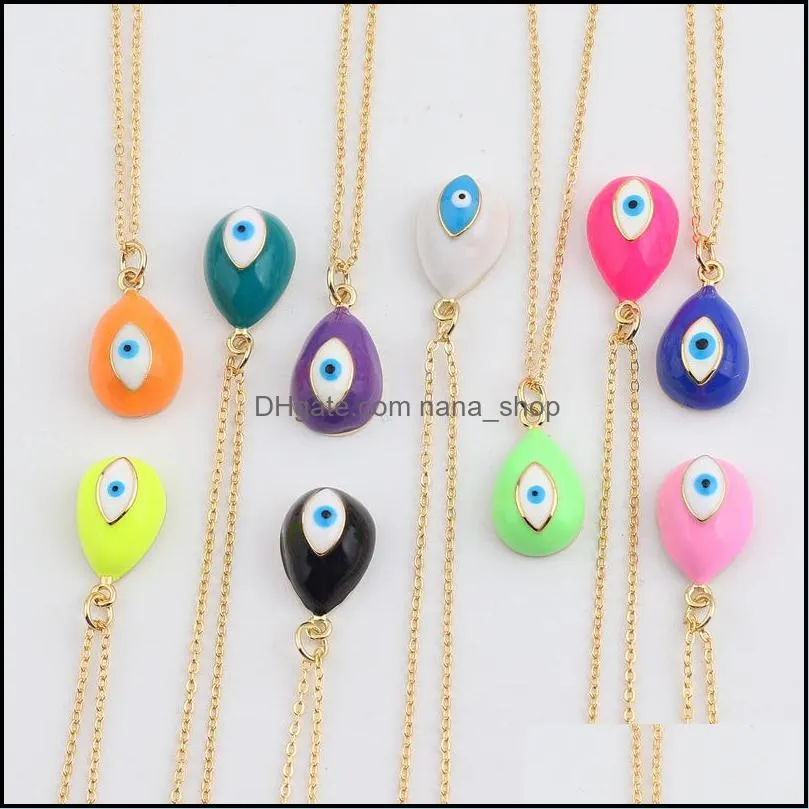 pendant necklaces fashion devils eye enamel copper gold plated rainbow necklace for women personalized style jewelry chain 3400 q2