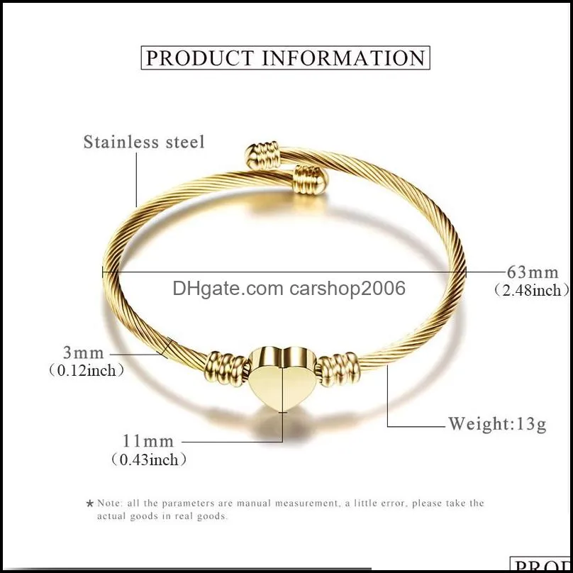  love heart bracelets screw bangles women stainless steel bracelet bangle adjustable gold silver jewelry birthday gift