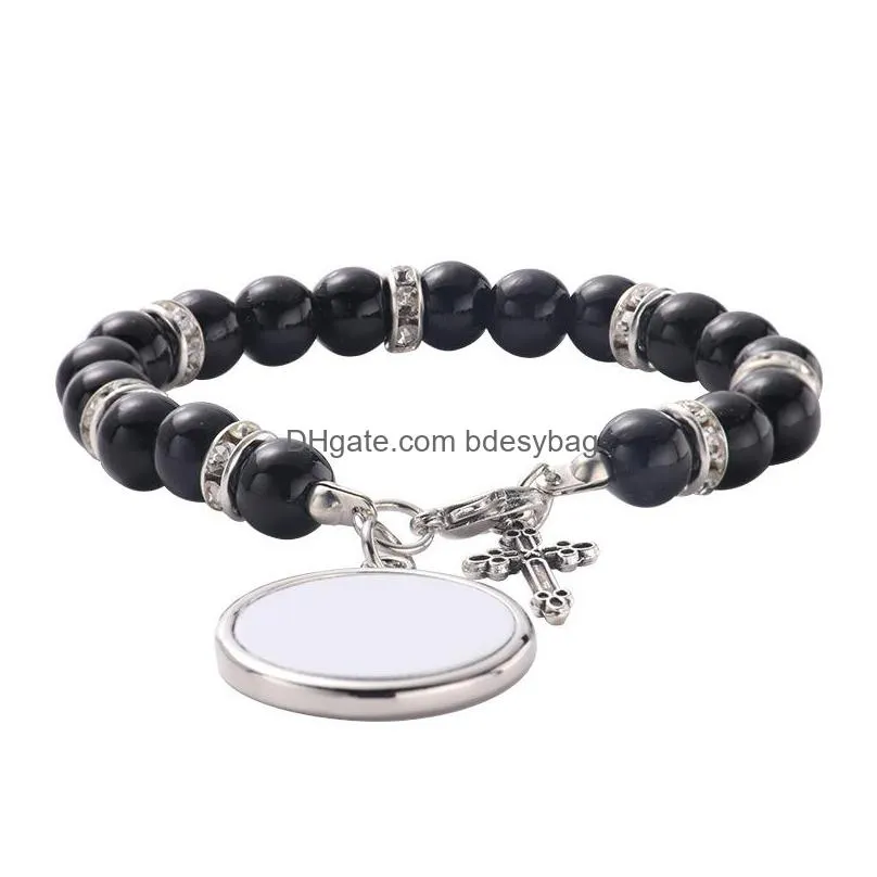 fashion sublimation blank diy round charm beaded cross bracelet transfer printing love mens bracelet for woman thanksgiving valentines day souvenir family