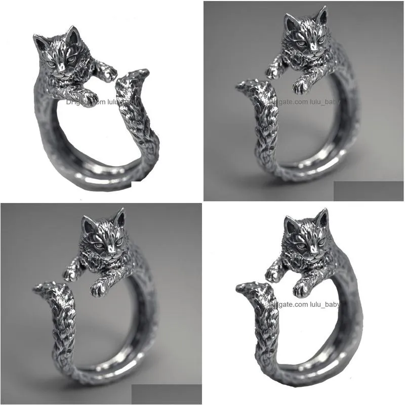 fashion jewelry cat ring vintage black sliver opening adjustable cat ring