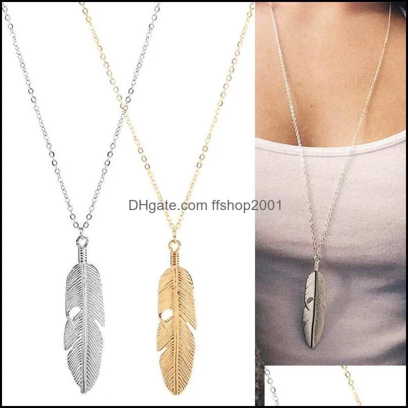 simple classic feather pendant necklaces long sweater chain statement jewelry choker necklace for women girls