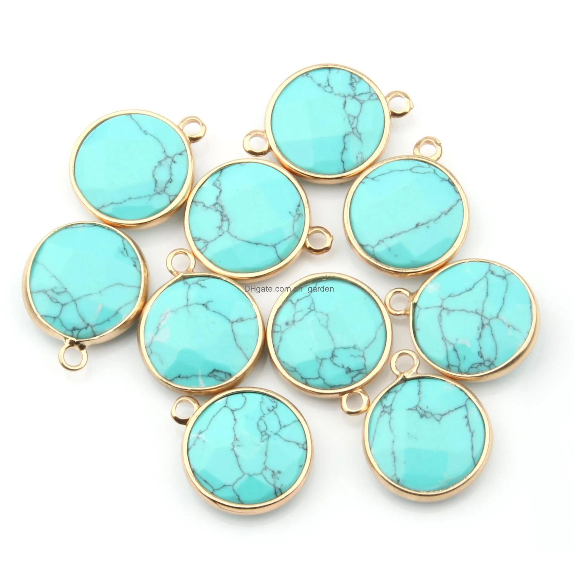 faceted round shape natural stone charms healing agates crystal turquoises jades opal stones pendant for jewelry making necklace bracelet