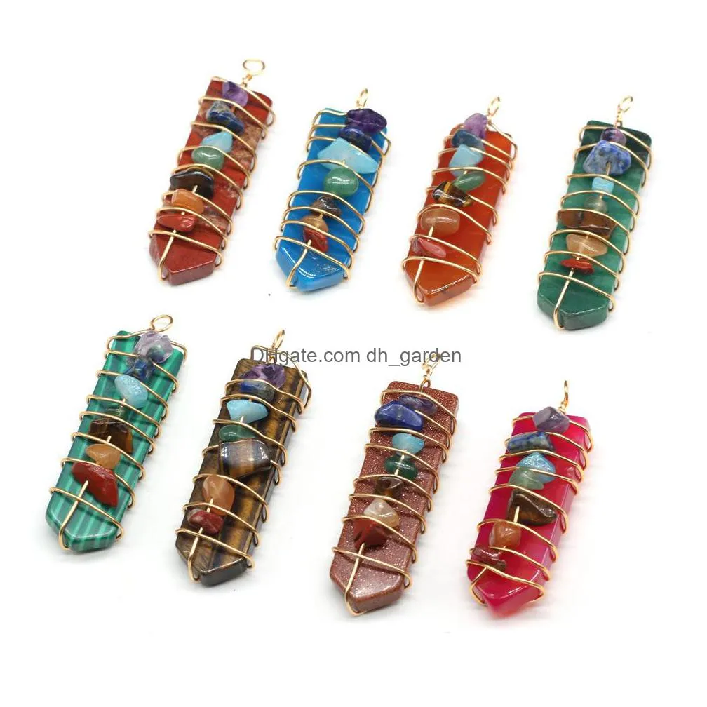 wrap natural stone 7 chakra charms arrowhead shape pendulum pendant lots quartz healing reiki crystal finding for diy necklaces jewelry