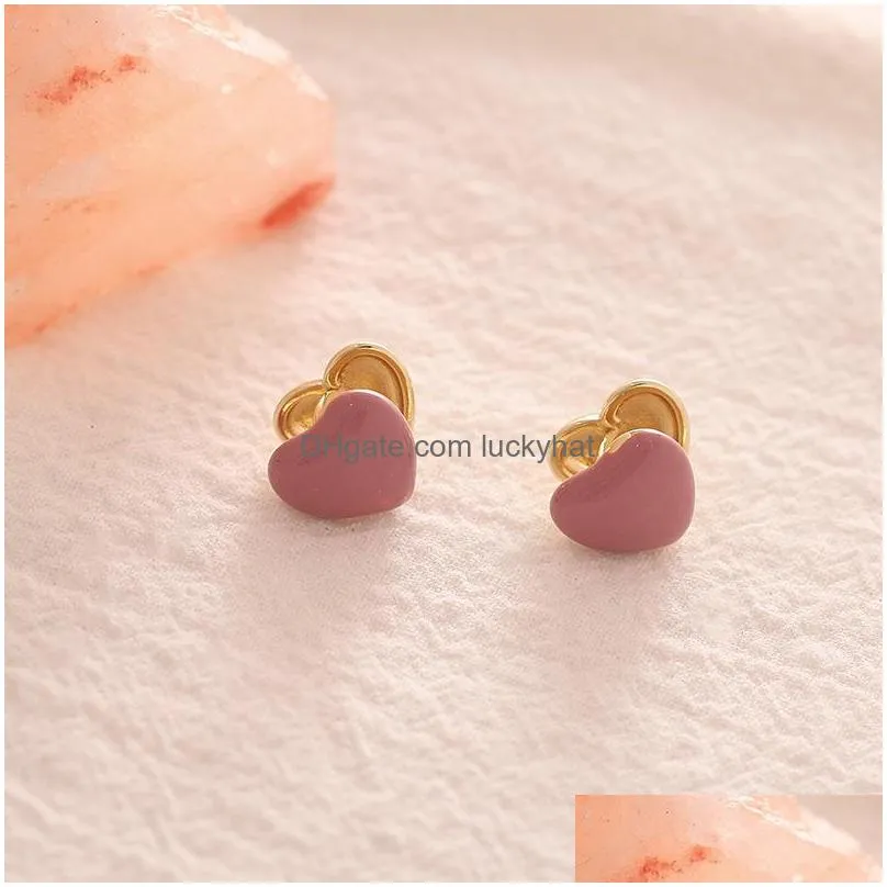 fashion jewelry cute pink heart earrings s925 silver post gold plating unique design ear clip stud earrings