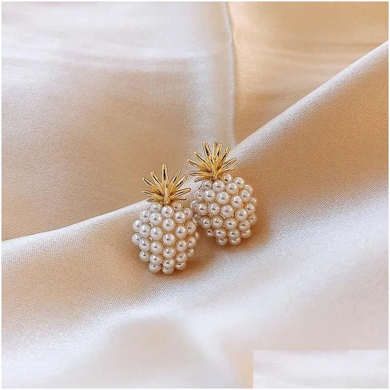 fashion jewelry s925 silver post earrings faux pearl beads cute pinapple stud earrings
