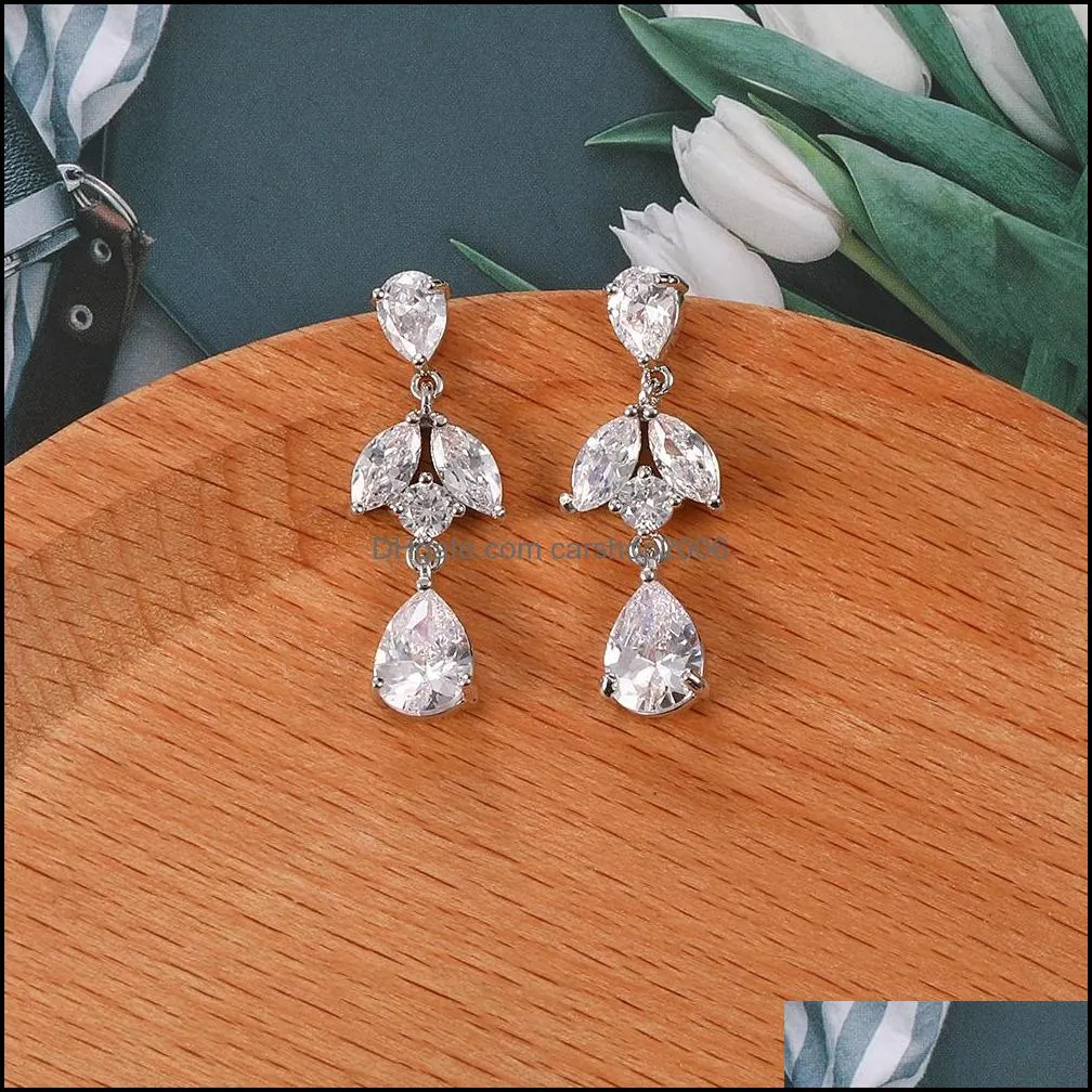 flower water drop earrings zircon stone pendant dangle earrings diy jewelry fashion designer jewelry women earrings for bride party