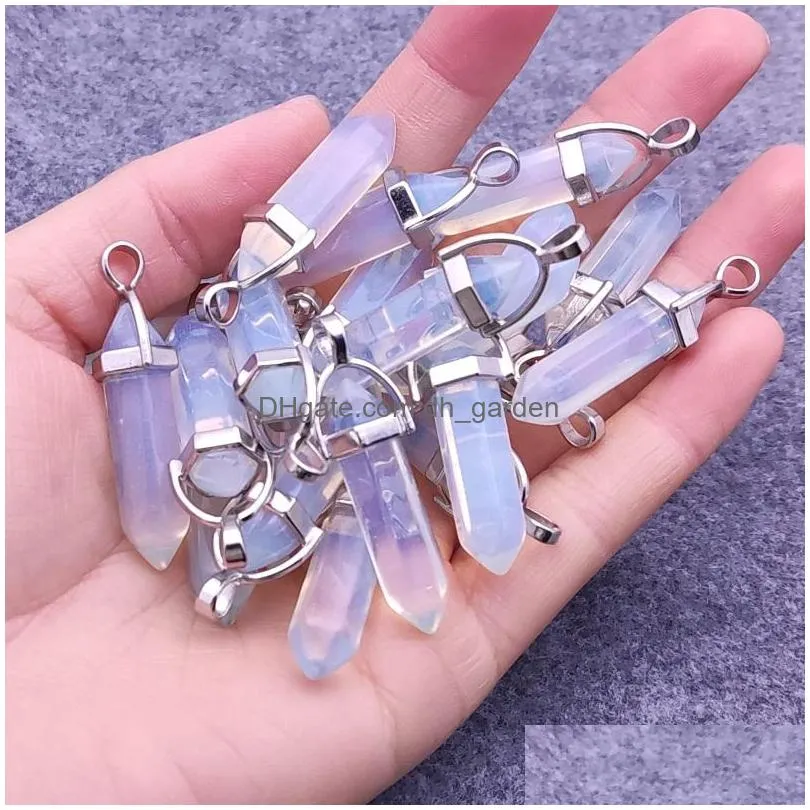 opal stone charms hexagonal healing reiki point charms pendants for jewelry making wholesale