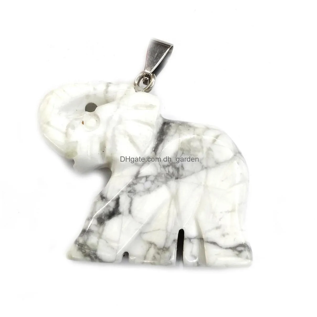 natural semiprecious stone elephant charms rose quartz healing reiki crystal pendant diy necklace earrings women fashion jewelry finding