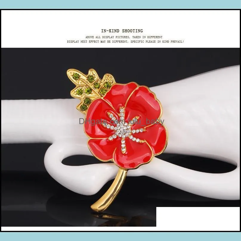 brooch for women 12pcs/lot very beautiful sparkle red crystal rhinestone poppy brooch pins christmas brooches