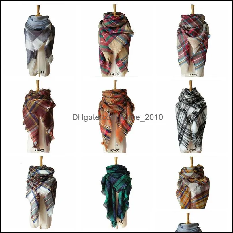 colorfu thermal ladies scarf fall winter imitation cashmere doublesided printed plaid stripe square scarf tassel classical shawl