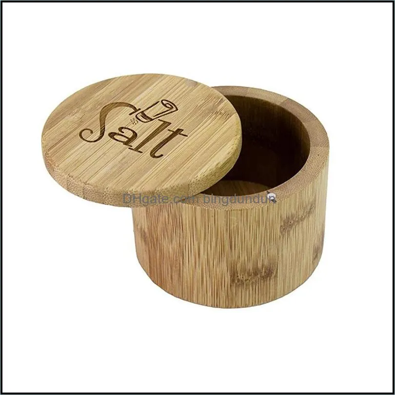 bamboo salt storage box with magnetic swivel lid salt permanently engraved on lids herb spice seasoning container kitchen tools