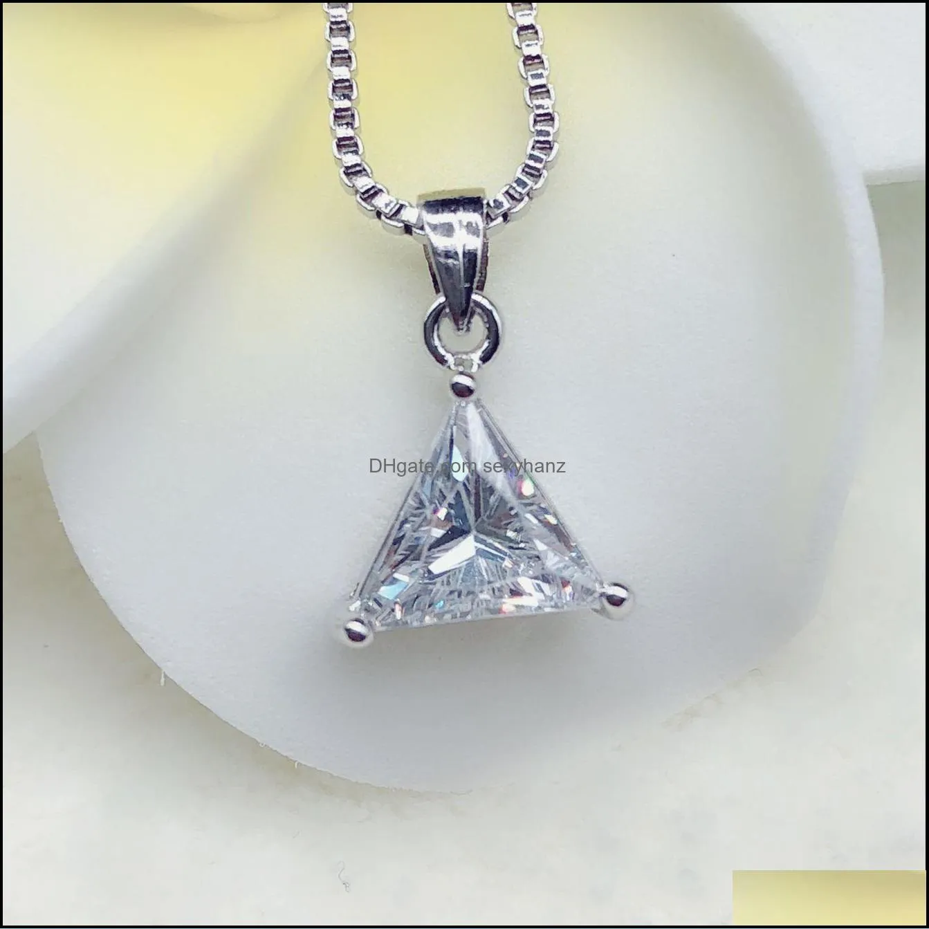 cubic zirconia triangle necklaces creative fashion jewelry silver plated copper imitation 925 sterling silver necklace