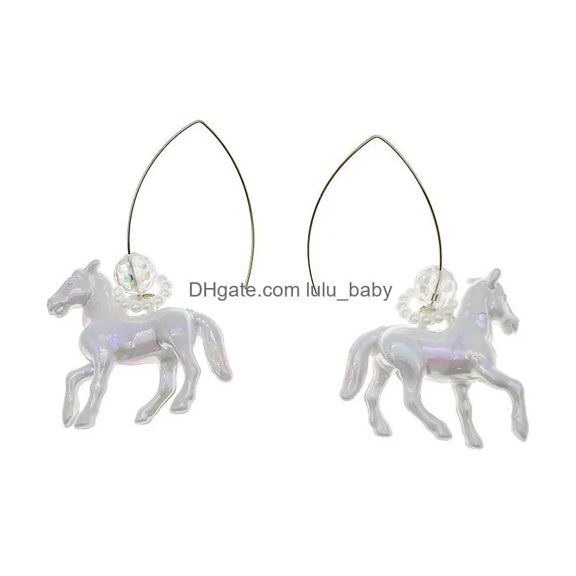 fashion jewelry horse earrings faux pearl beads vshaped ear hook acrylic horse dangle earrings