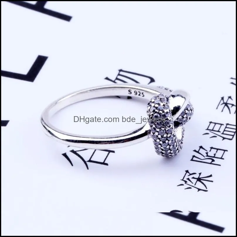 crystal woman jewelry knotted heart ring original box for pandora 925 sterling silver cz diamond women wedding gift jewelry ring 3356