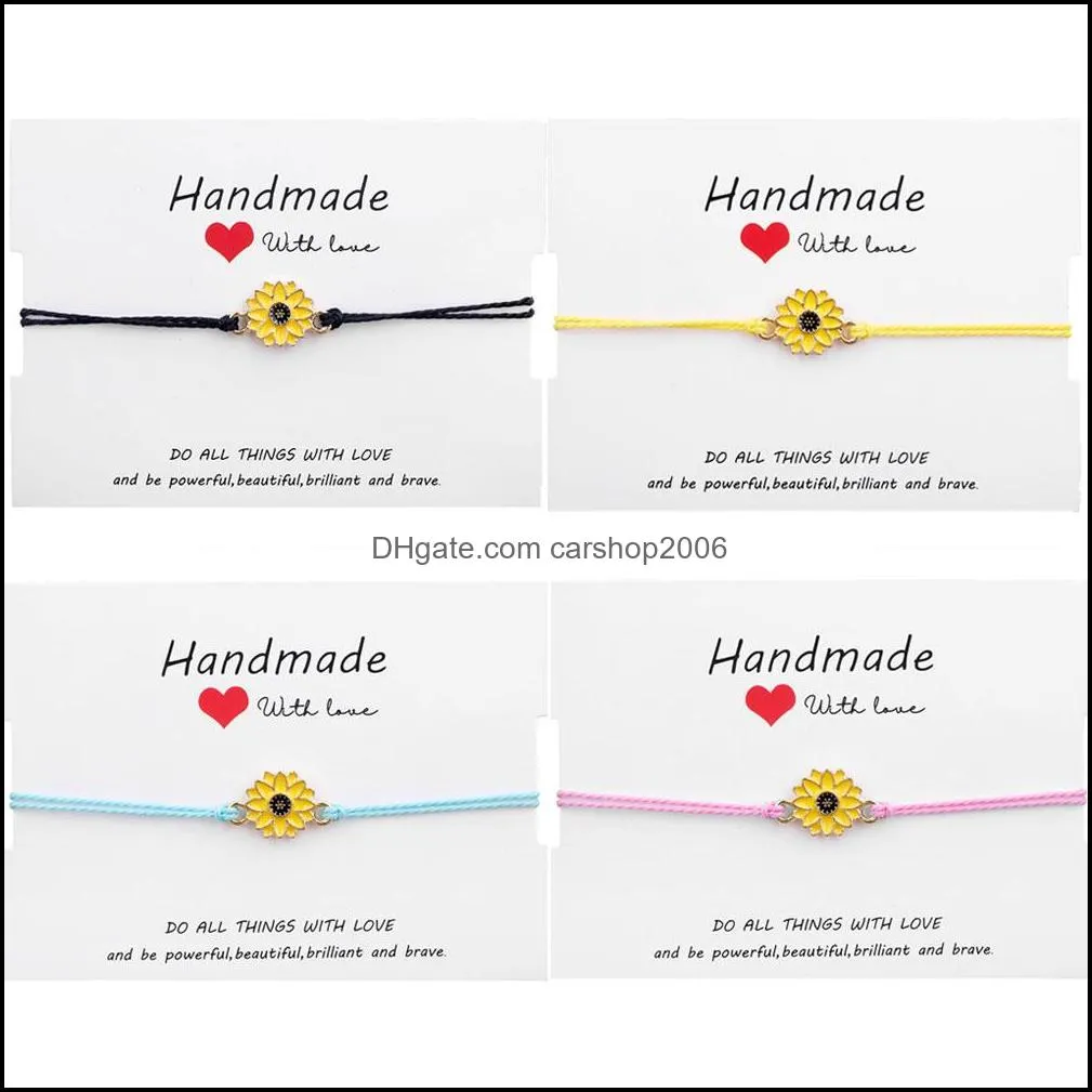 wish card sunflower braided bracelet for women adjustable stock wristband rope friendship jewelry