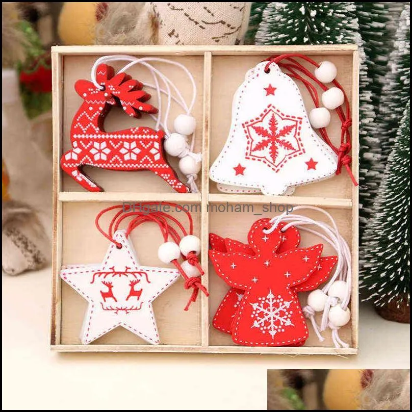 wooden box printed pendants star diy christmas tree hanging ornaments pendant santa claus decor xmas decorations home vtmtl0256