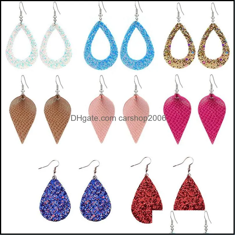  hollow water drop leather earrings shining surface multicolors statement leather dangle earrings fashion design jewelry