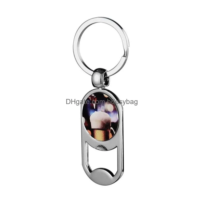 thermal transter sublimation blank bottle opener keychains key rings diy oval round alloy silver designer jewelry keychain for family christmas