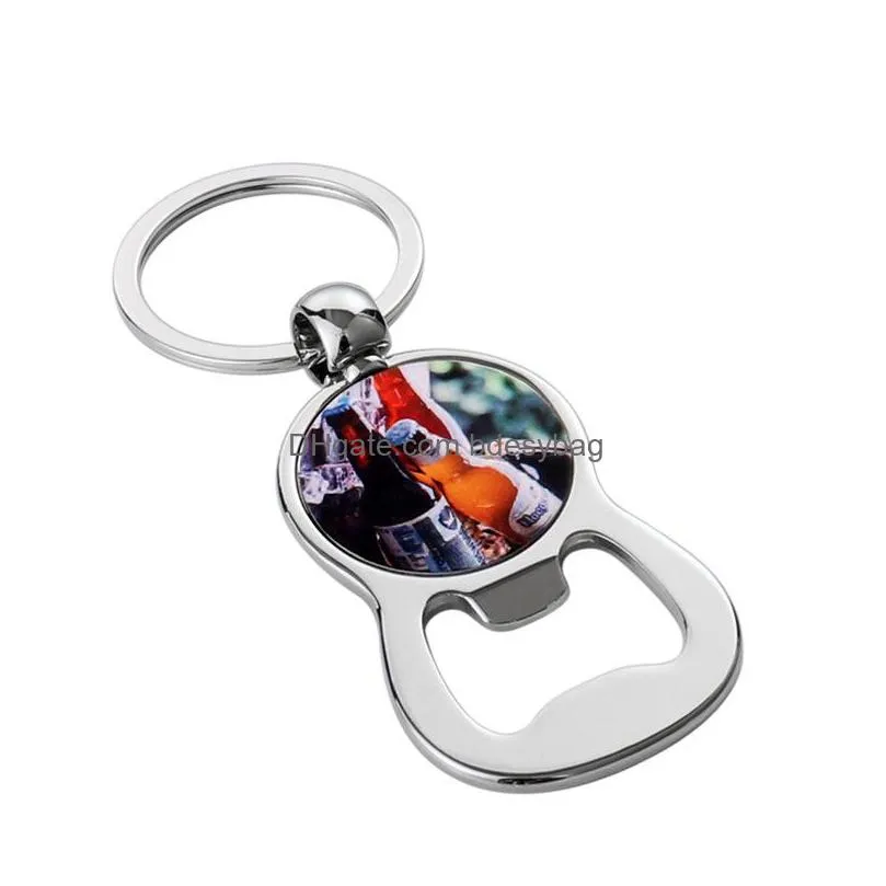 thermal transter sublimation blank bottle opener keychains key rings diy oval round alloy silver designer jewelry keychain for family christmas